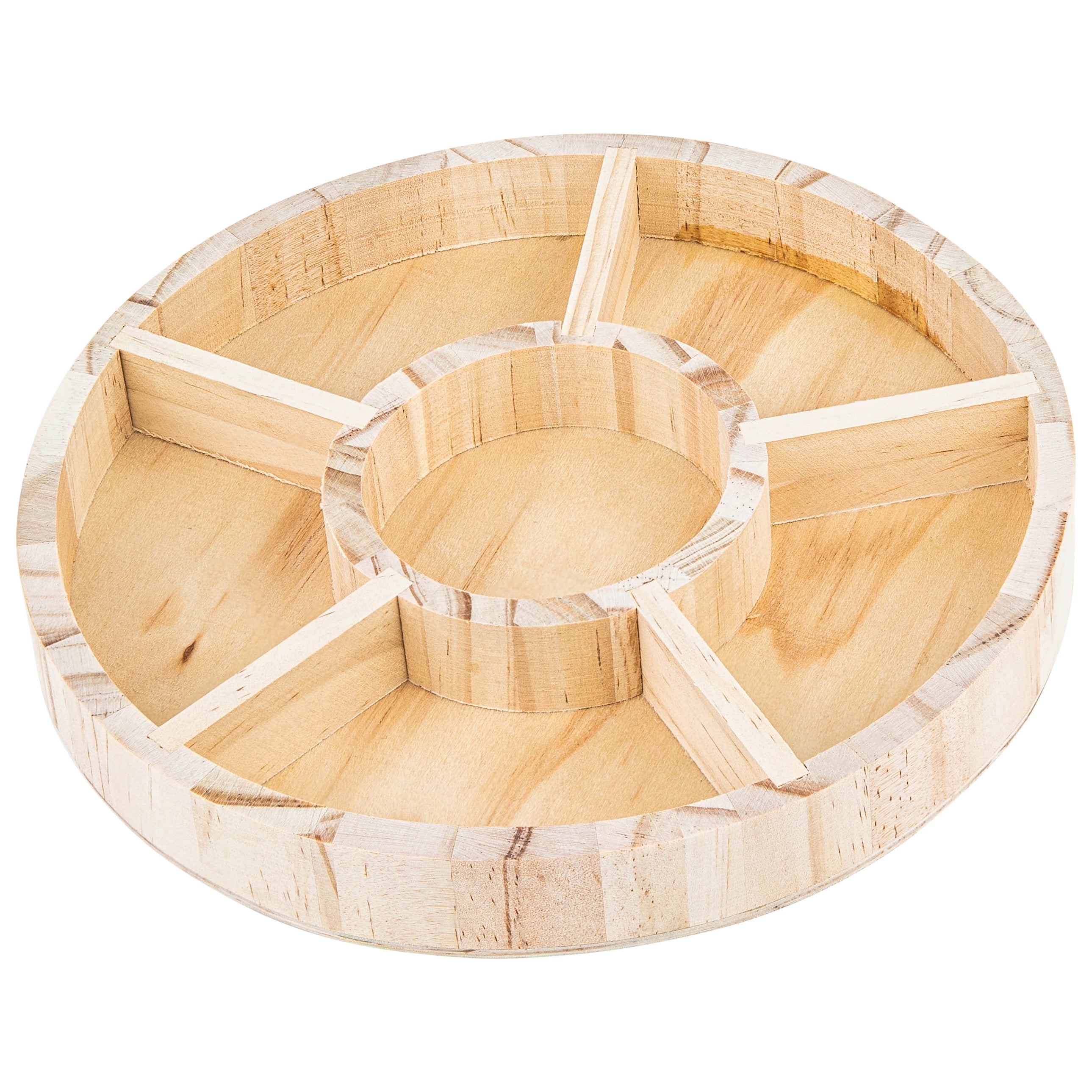 Round Shaped Wooden Tray 3 Pack 8.5" Sectioned Serving Tray With Six Compartments