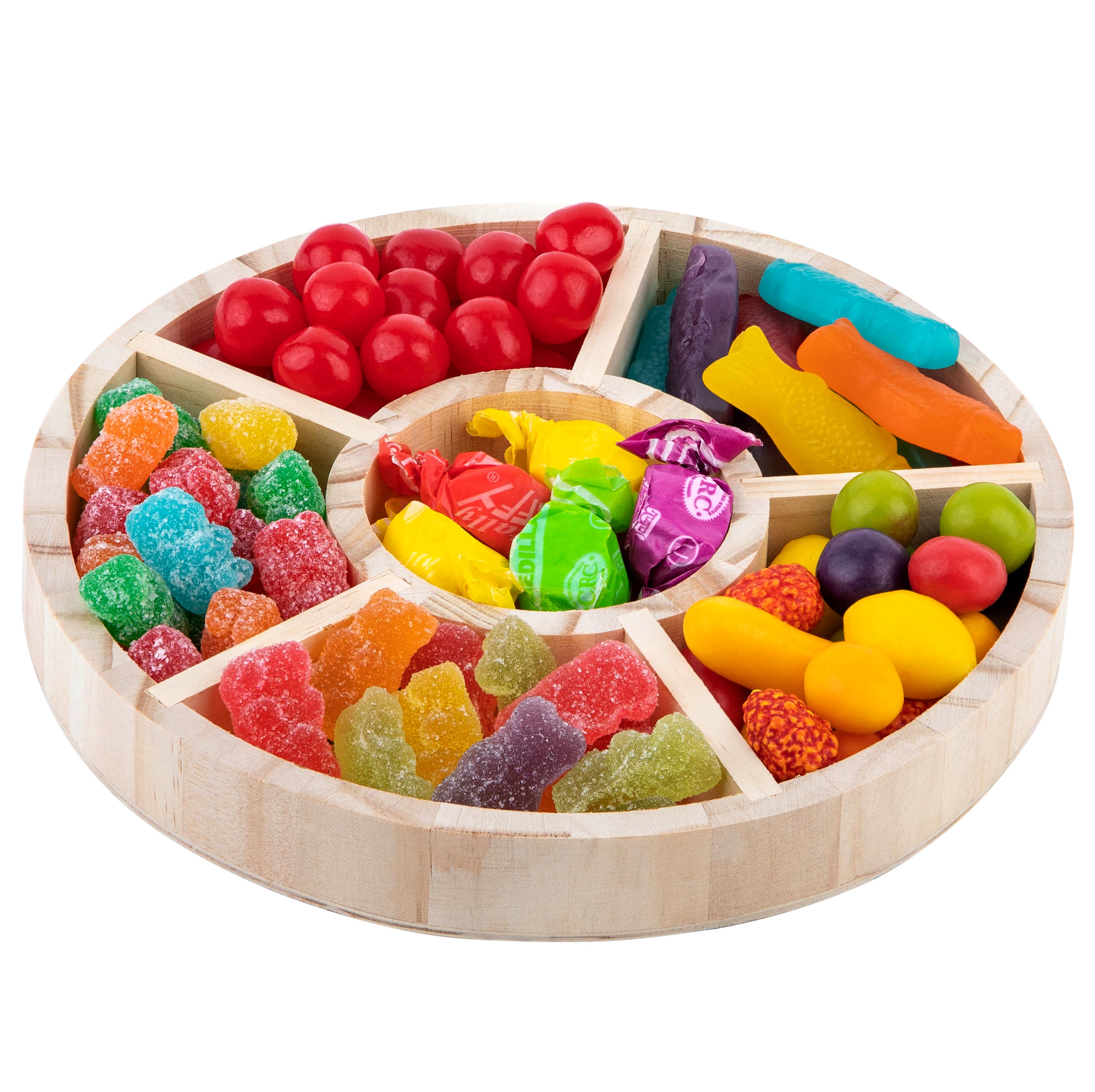 Round Shaped Wooden Tray 3 Pack 8.5" Sectioned Serving Tray With Six Compartments