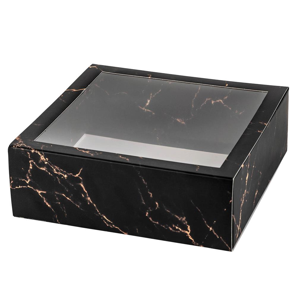 Clear Window Gift Boxes Square Black 6" X 6" X 2" 6 Pack