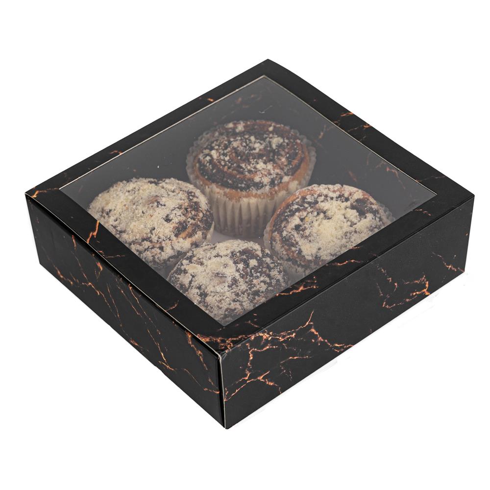 Clear Window Gift Boxes Square Black 6" X 6" X 2" 6 Pack