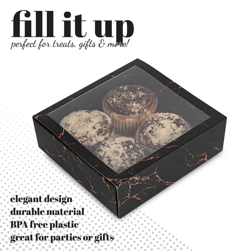 Clear Window Gift Boxes Square Black 6" X 6" X 2" 6 Pack