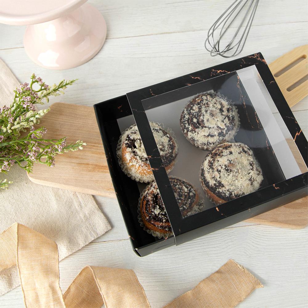 Clear Window Gift Boxes Square Black 6" X 6" X 2" 6 Pack