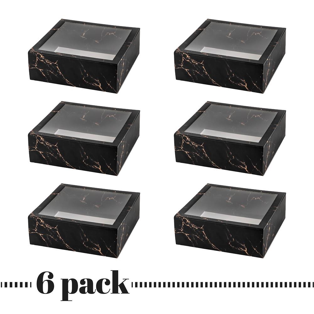 Clear Window Gift Boxes Square Black 6" X 6" X 2" 6 Pack