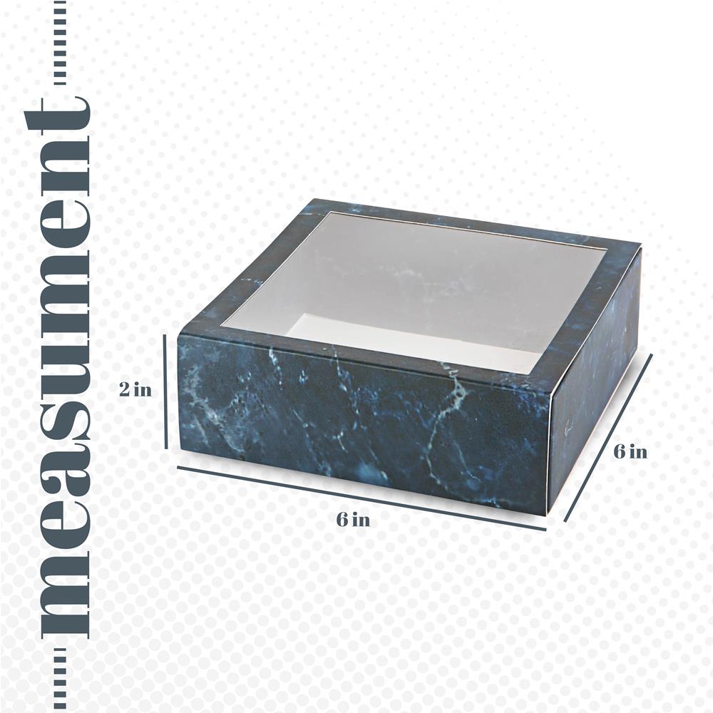 Clear Window Gift Boxes Square Blue 6" X 6" X 2" 6 Pack