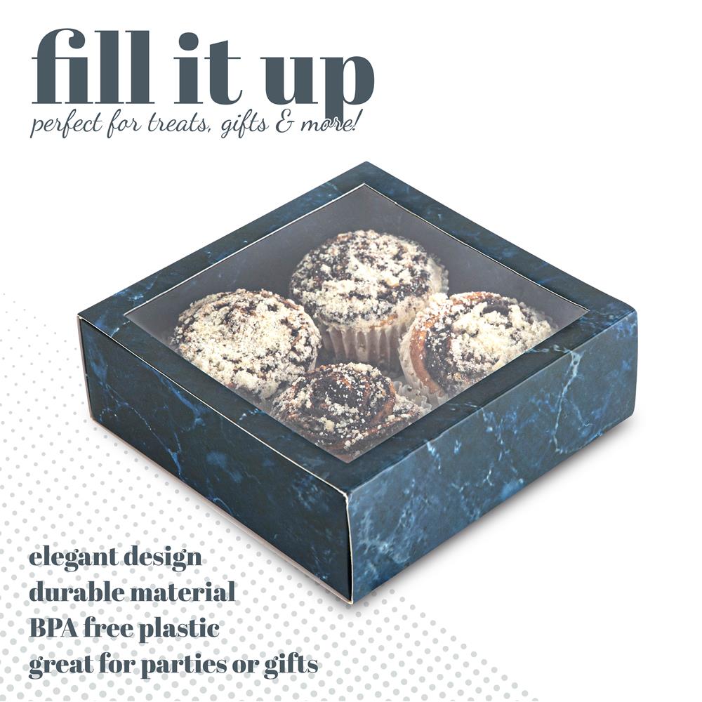 Clear Window Gift Boxes Square Blue 6" X 6" X 2" 6 Pack