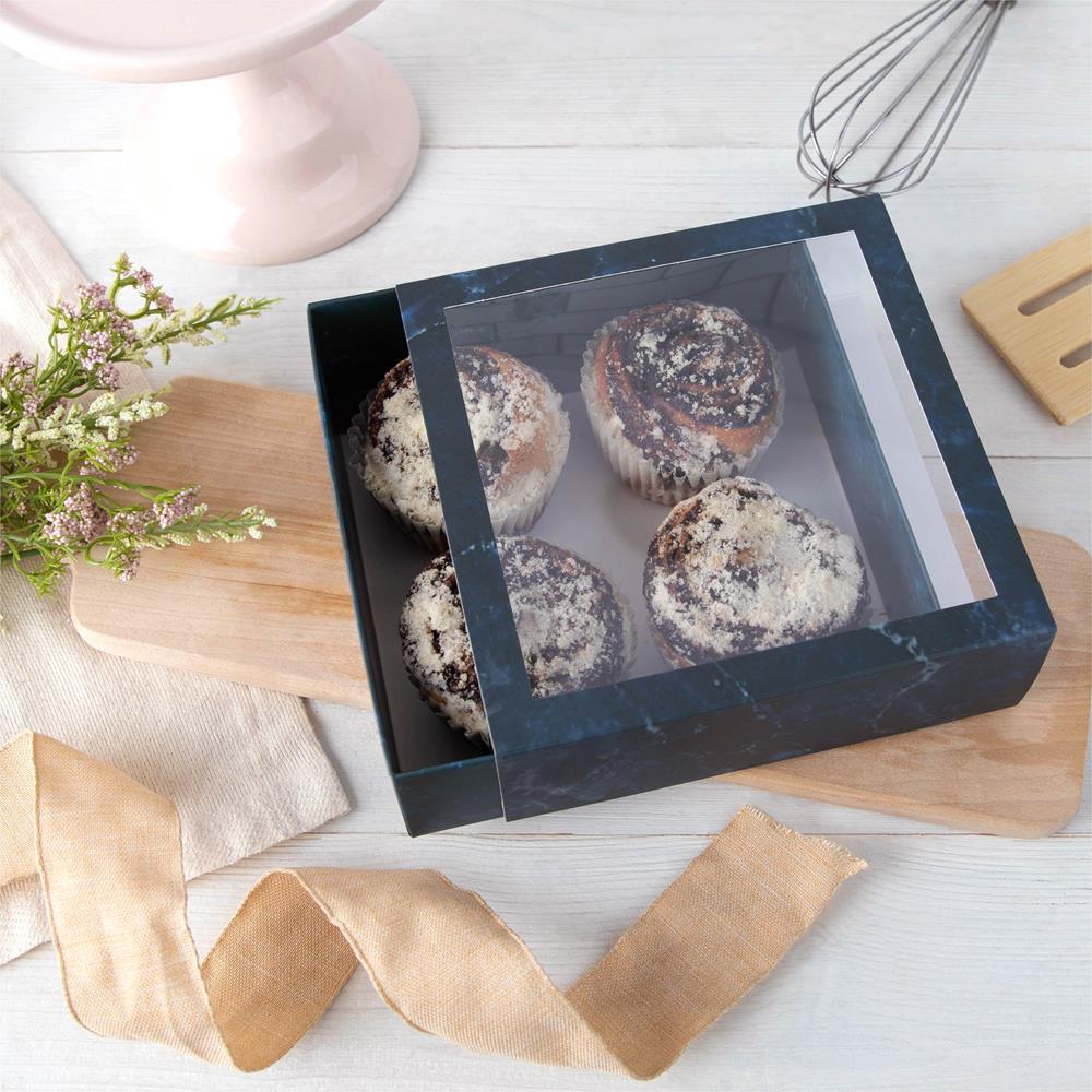 Clear Window Gift Boxes Square Blue 6" X 6" X 2" 6 Pack