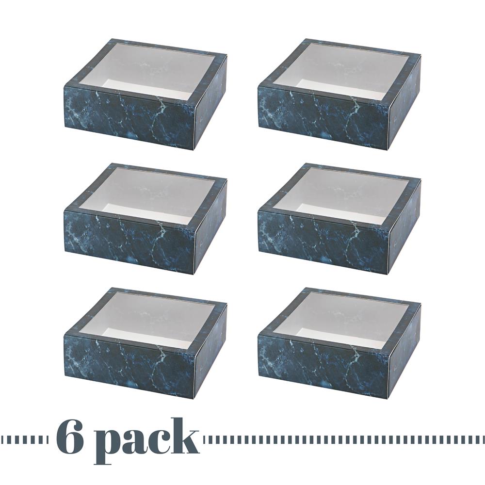 Clear Window Gift Boxes Square Blue 6" X 6" X 2" 6 Pack