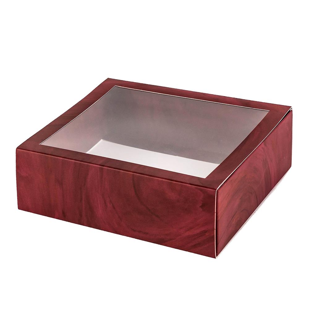 Clear Window Gift Boxes Burgundy 6" X 6" X 2" 6 Pack Square