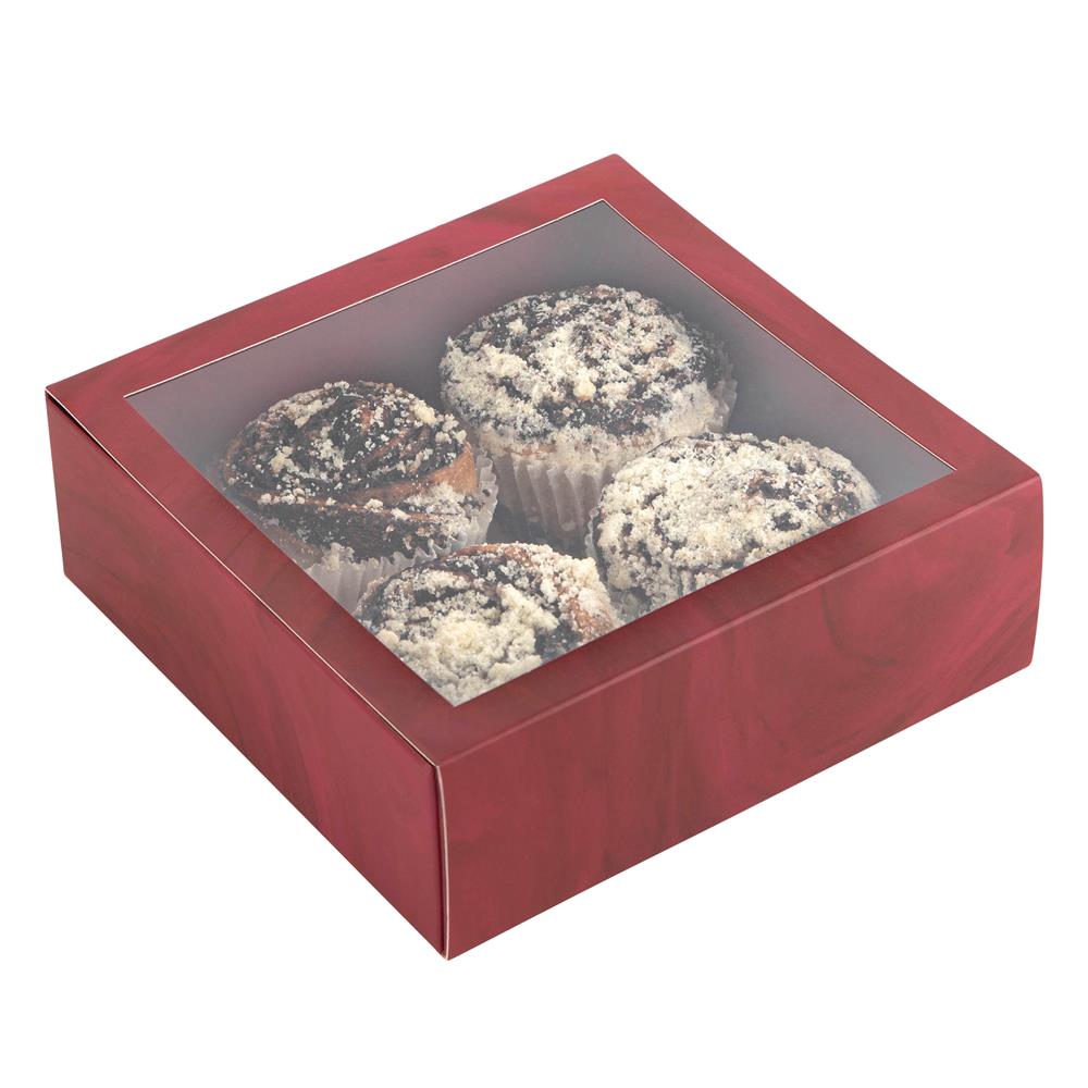 Clear Window Gift Boxes Burgundy 6" X 6" X 2" 6 Pack Square