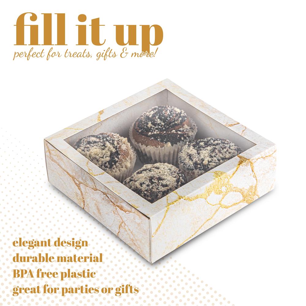 Clear Window Gift Boxes Square Gold 6" X 6" X 2" 6 Pack