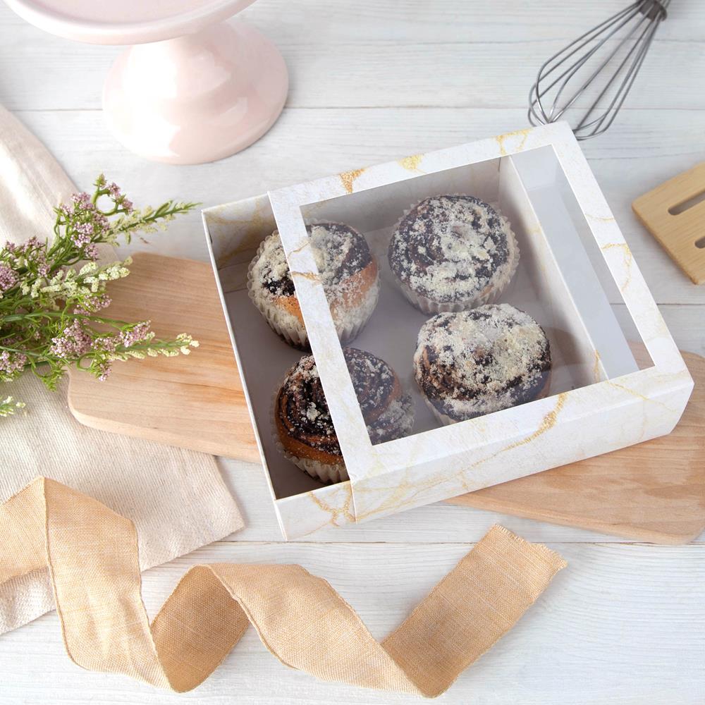 Clear Window Gift Boxes Square Gold 6" X 6" X 2" 6 Pack