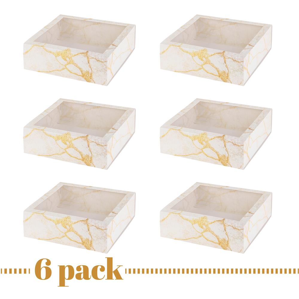 Clear Window Gift Boxes Square Gold 6" X 6" X 2" 6 Pack
