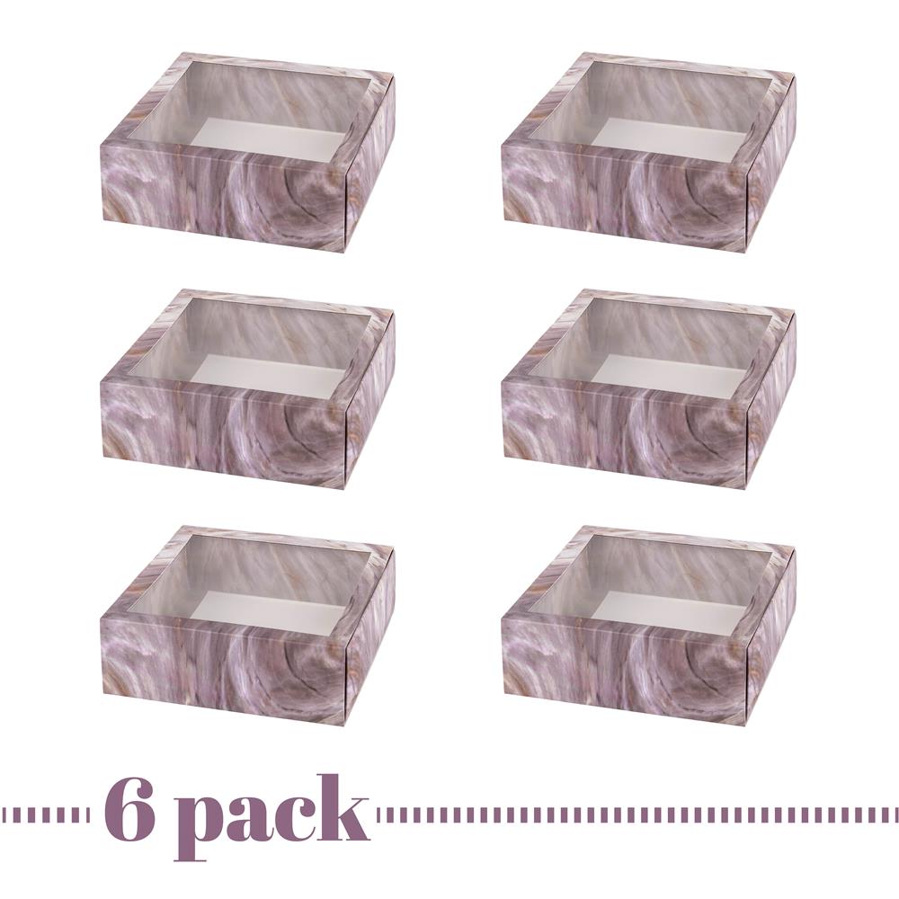 Clear Window Gift Boxes Square Pink 6" X 6" X 2" 6 Pack