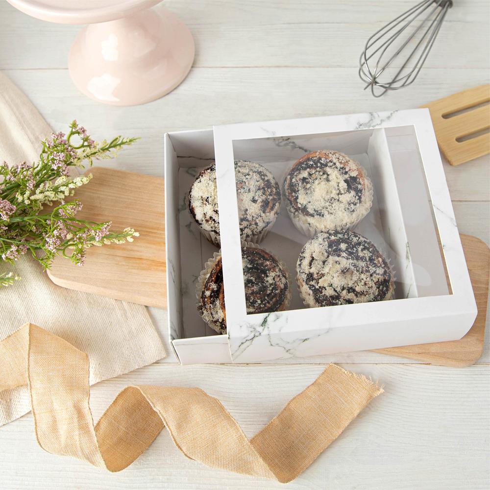 Clear Window Gift Boxes Square White 6" X 6" X 2" 6 Pack