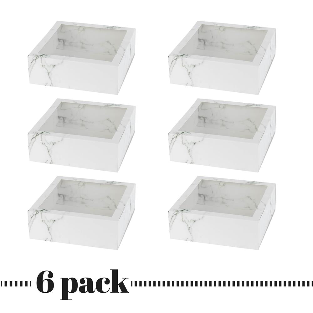 Clear Window Gift Boxes Square White 6" X 6" X 2" 6 Pack