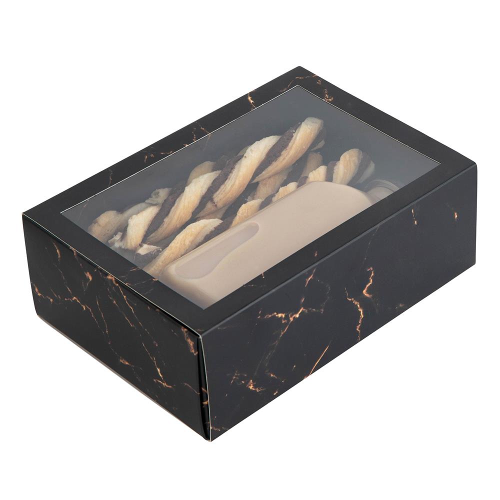 Clear Window Gift Boxes Rectangle Black 7.5" X 5" X 2.5" 6 Pack