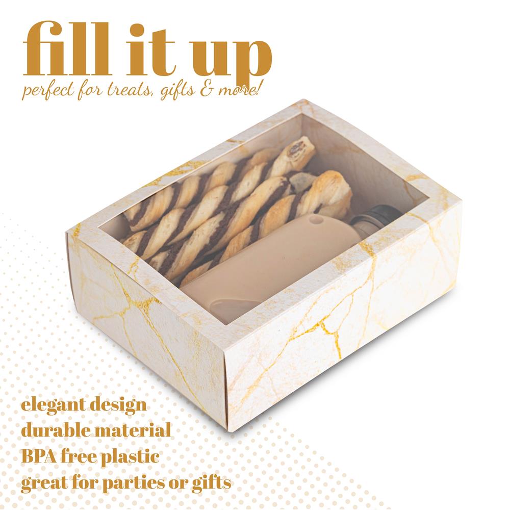 Clear Window Gift Boxes Rectangle Gold 7.5" X 5" X 2.5" 6 Pack