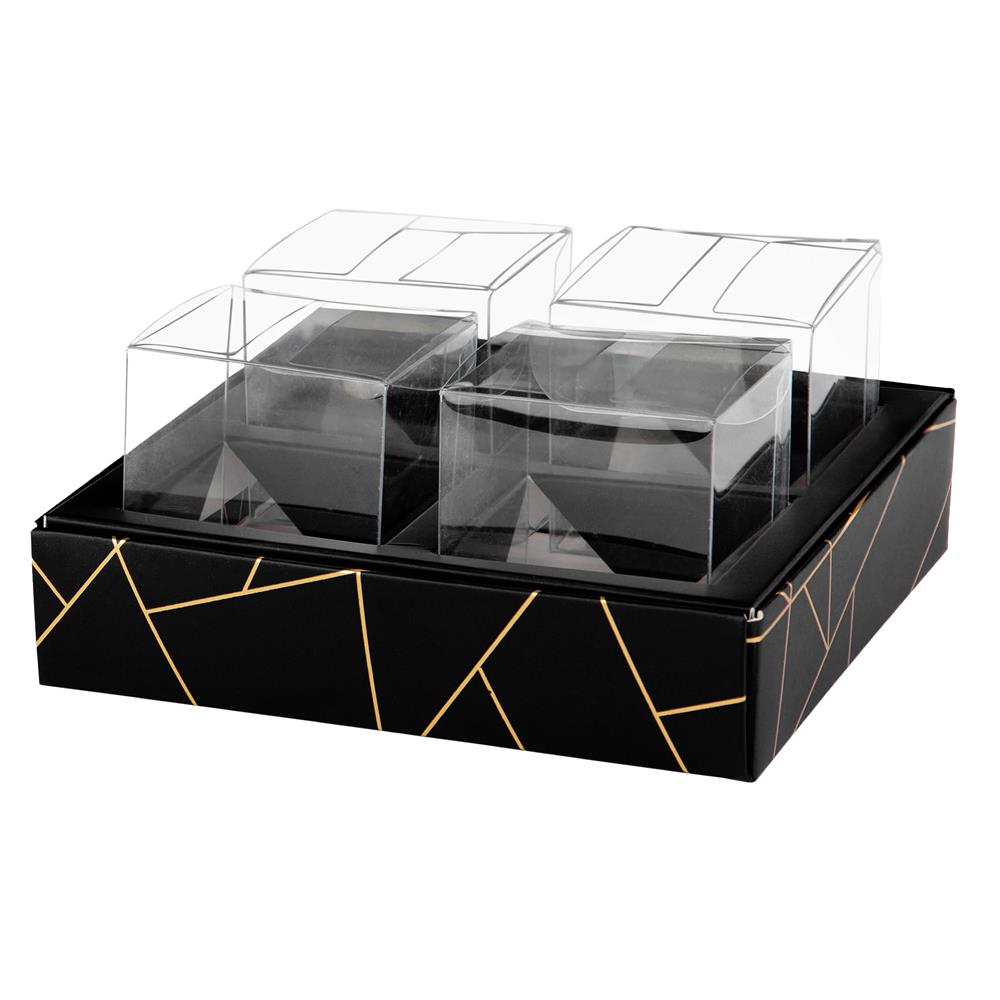 4 Square Shaped Clear Boxes With Square Tray Black 5.4" X 5.45" X 1.2"