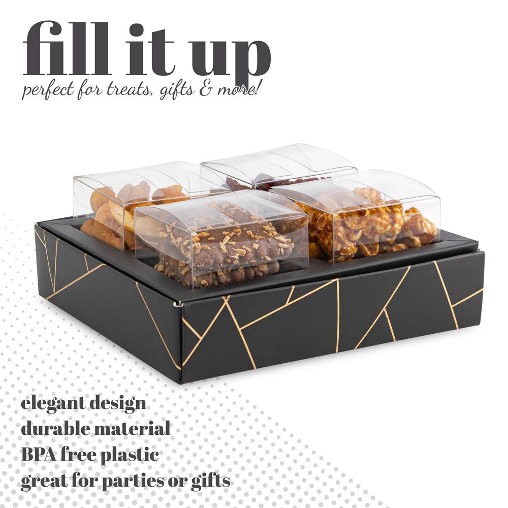 4 Square Shaped Clear Boxes With Square Tray Black 5.4" X 5.45" X 1.2"