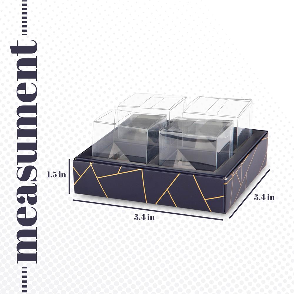 4 Square Shaped Clear Boxes With Square Tray Blue 5.4" X 5.45" X 1.2"