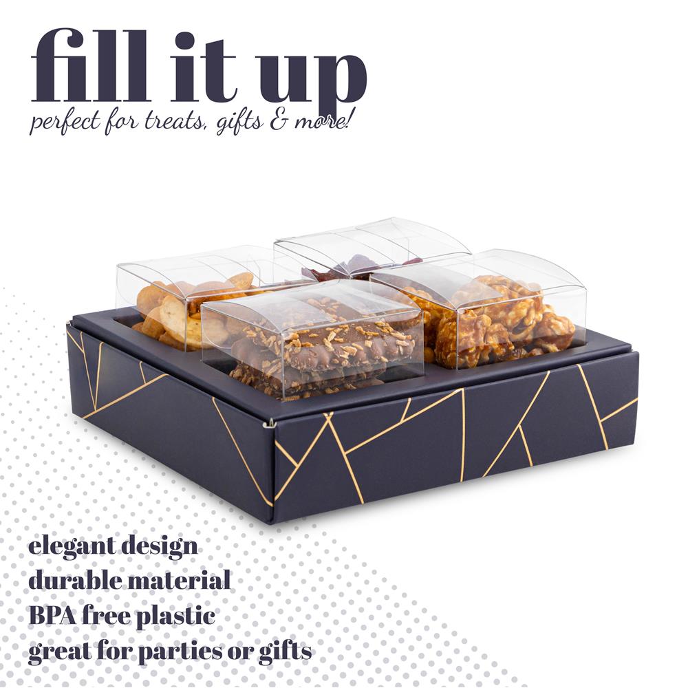 4 Square Shaped Clear Boxes With Square Tray Blue 5.4" X 5.45" X 1.2"