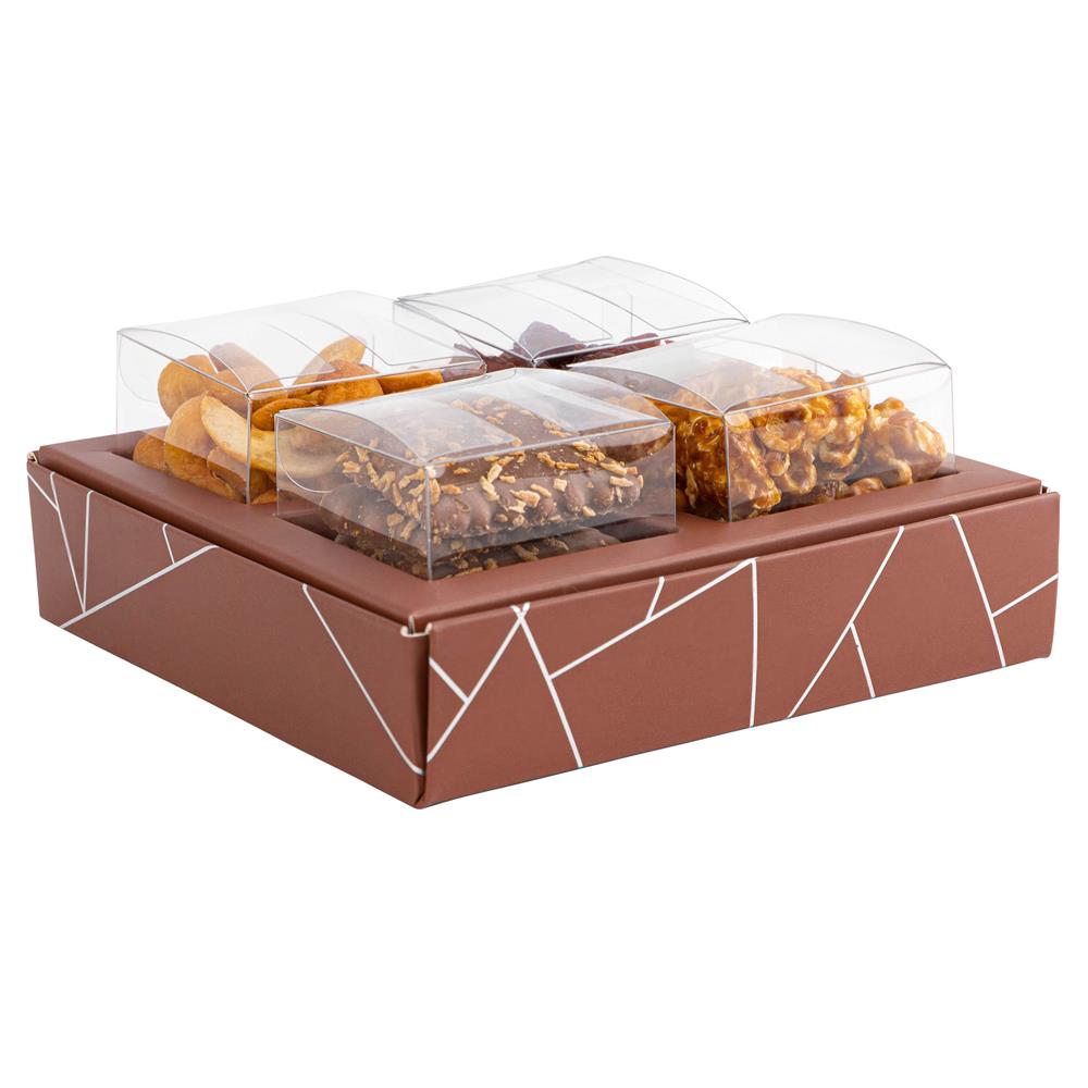 4 Square Shaped Clear Boxes With Square Tray Brown 5.4" X 5.45" X 1.2"