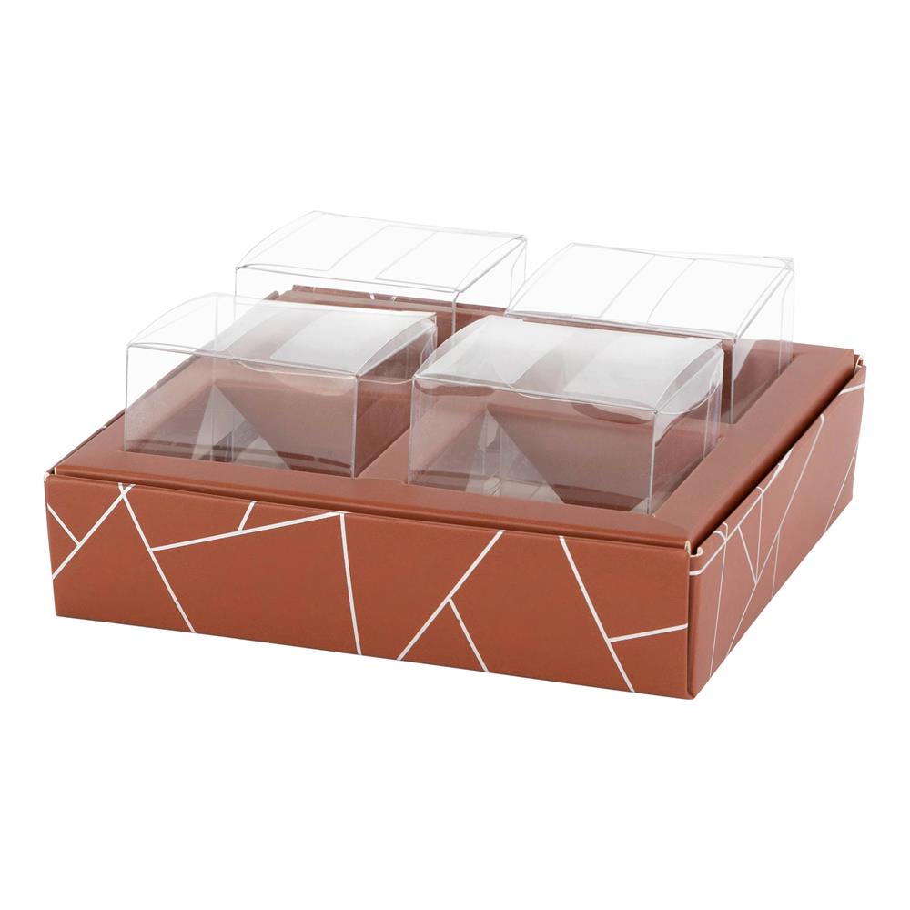 4 Square Shaped Clear Boxes with Square Tray Brown 5.4 x 5.45 x 1.2