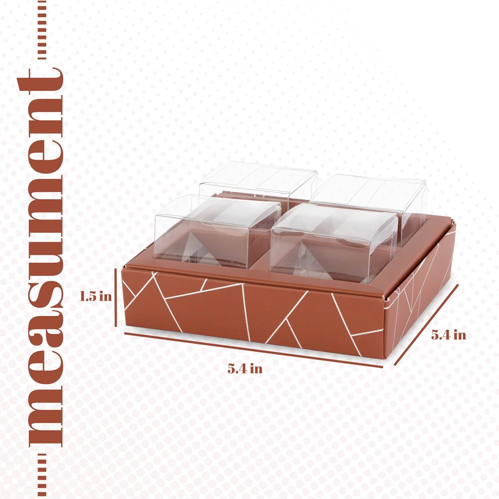 4 Square Shaped Clear Boxes With Square Tray Brown 5.4" X 5.45" X 1.2"