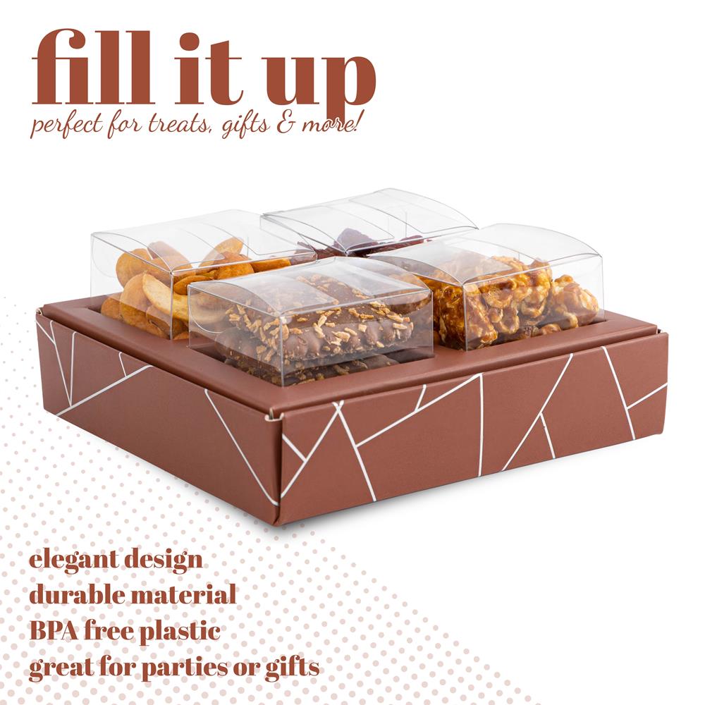 4 Square Shaped Clear Boxes With Square Tray Brown 5.4" X 5.45" X 1.2"