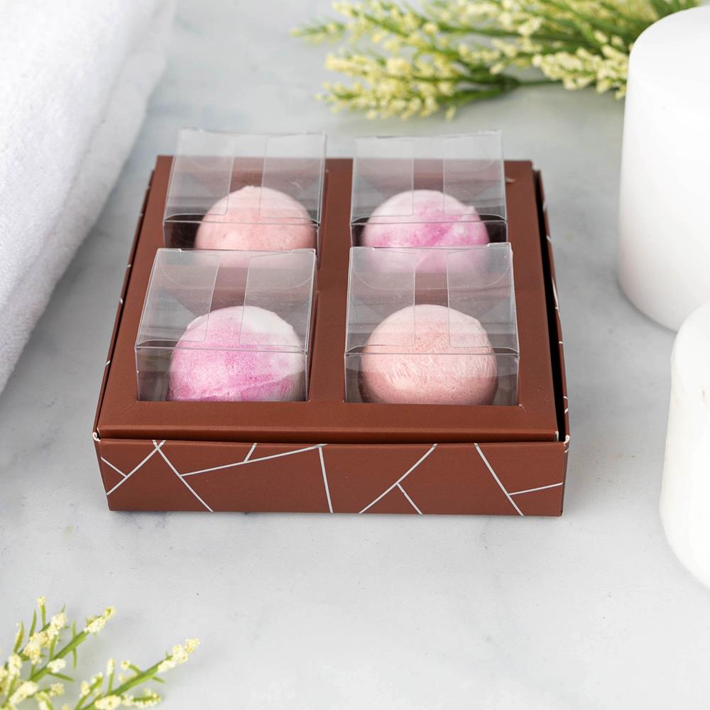 4 Square Shaped Clear Boxes With Square Tray Brown 5.4" X 5.45" X 1.2"