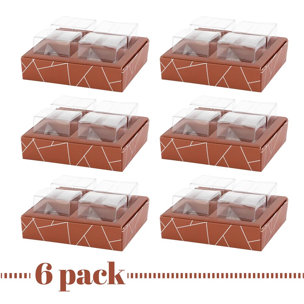 4 Square Shaped Clear Boxes With Square Tray Brown 5.4" X 5.45" X 1.2"