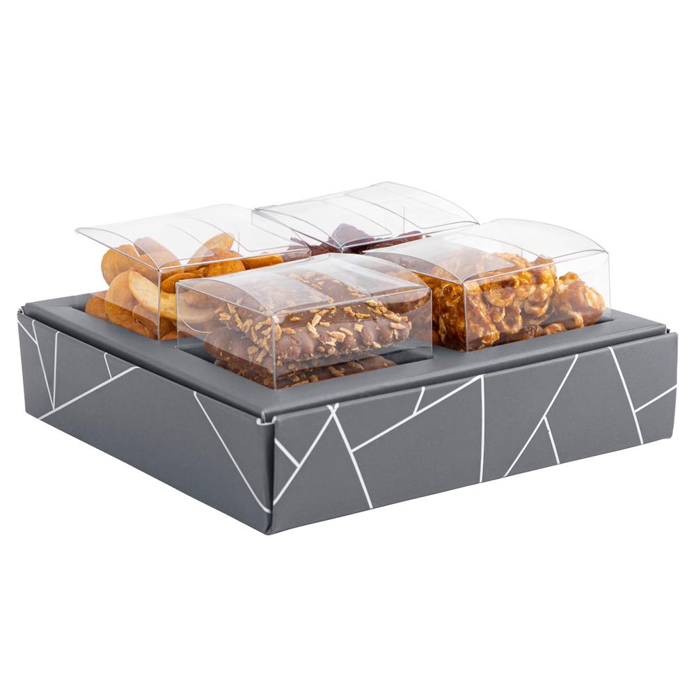 4 Square Shaped Clear Boxes With Square Tray Gray 5.4" X 5.45" X 1.2"