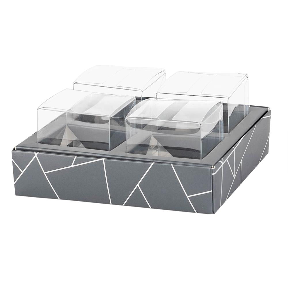 4 Square Shaped Clear Boxes With Square Tray Gray 5.4" X 5.45" X 1.2"