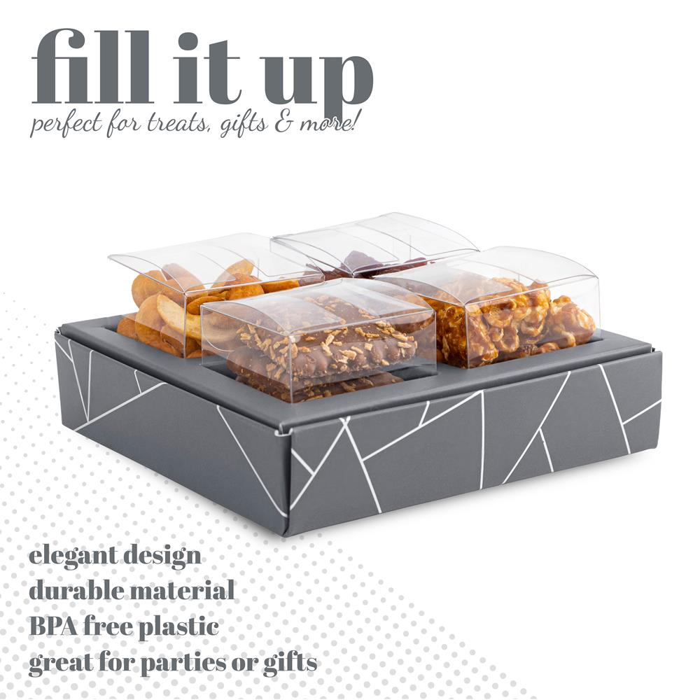 4 Square Shaped Clear Boxes With Square Tray Gray 5.4" X 5.45" X 1.2"