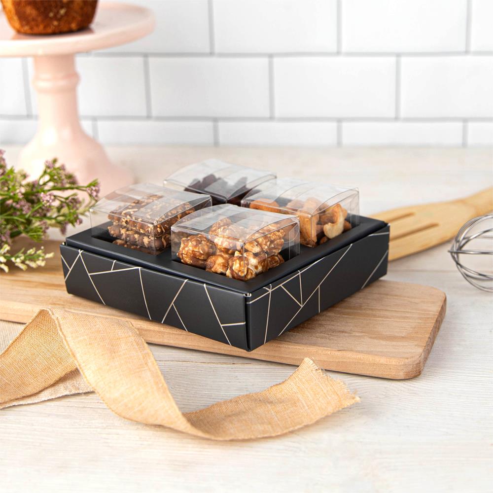 4 Square Shaped Clear Boxes With Square Tray Gray 5.4" X 5.45" X 1.2"