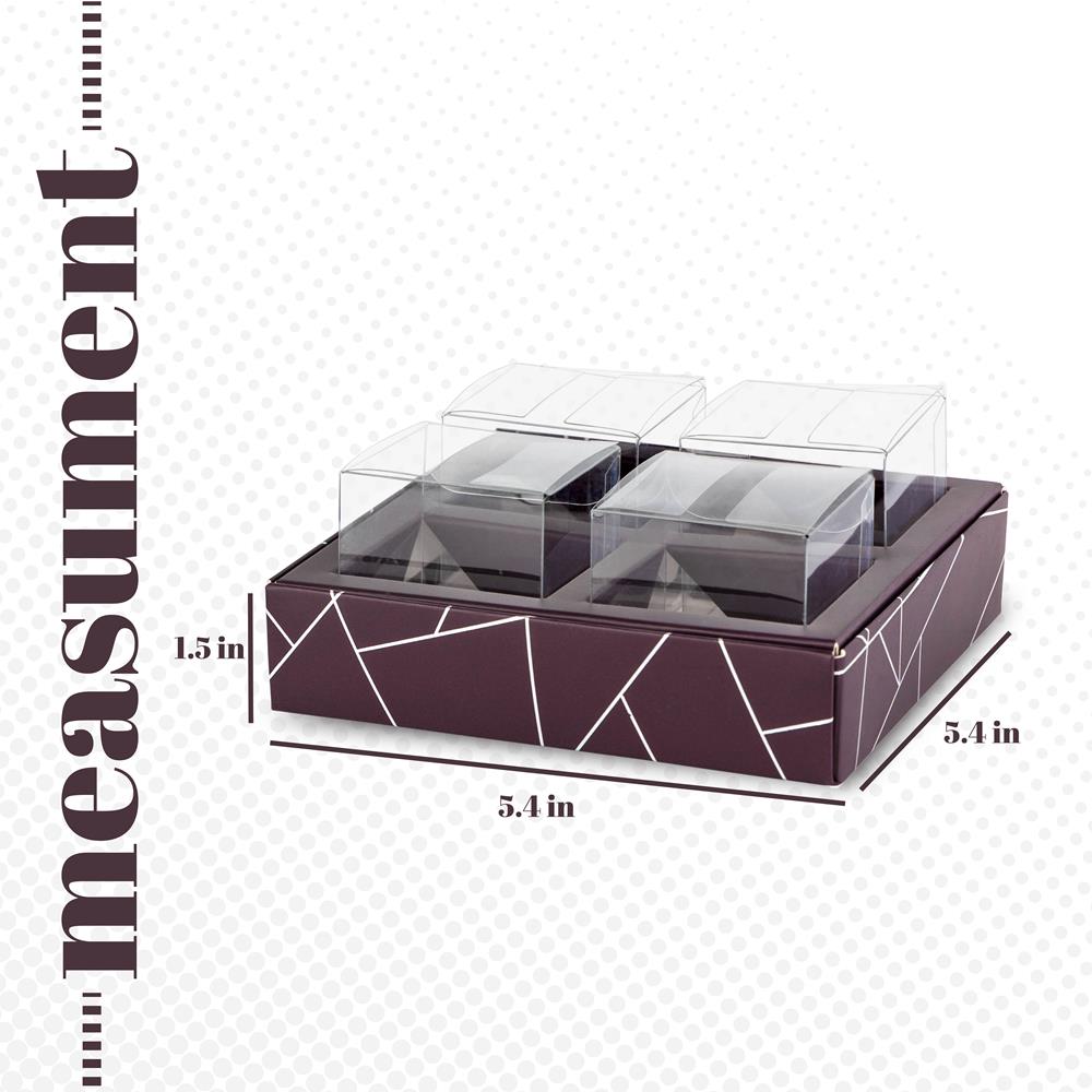 4 Square Shaped Clear Boxes With Square Tray Purple 5.4" X 5.45" X 1.2"