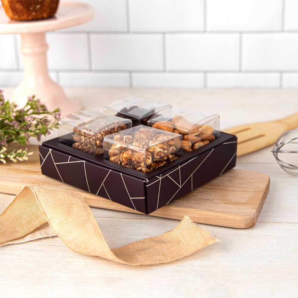 4 Square Shaped Clear Boxes With Square Tray Purple 5.4" X 5.45" X 1.2"