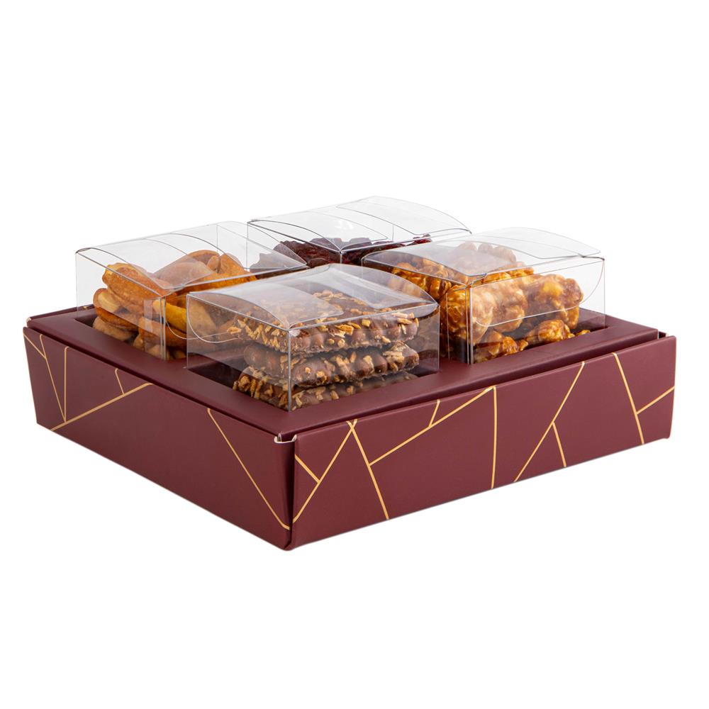 4 Square Shaped Clear Boxes With Square Tray Maroon 5.4" X 5.45" X 1.2"