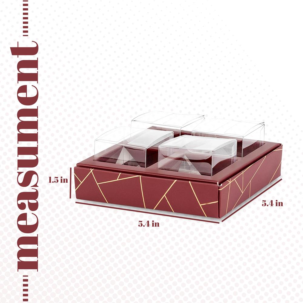 4 Square Shaped Clear Boxes With Square Tray Maroon 5.4" X 5.45" X 1.2"