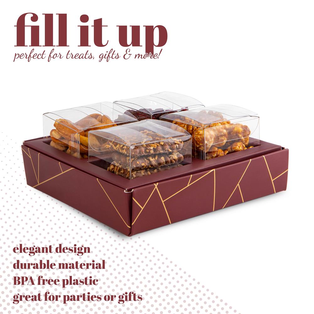 4 Square Shaped Clear Boxes With Square Tray Maroon 5.4" X 5.45" X 1.2"