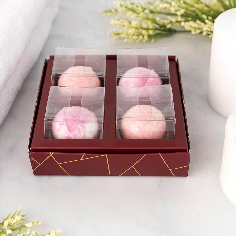 4 Square Shaped Clear Boxes With Square Tray Maroon 5.4" X 5.45" X 1.2"