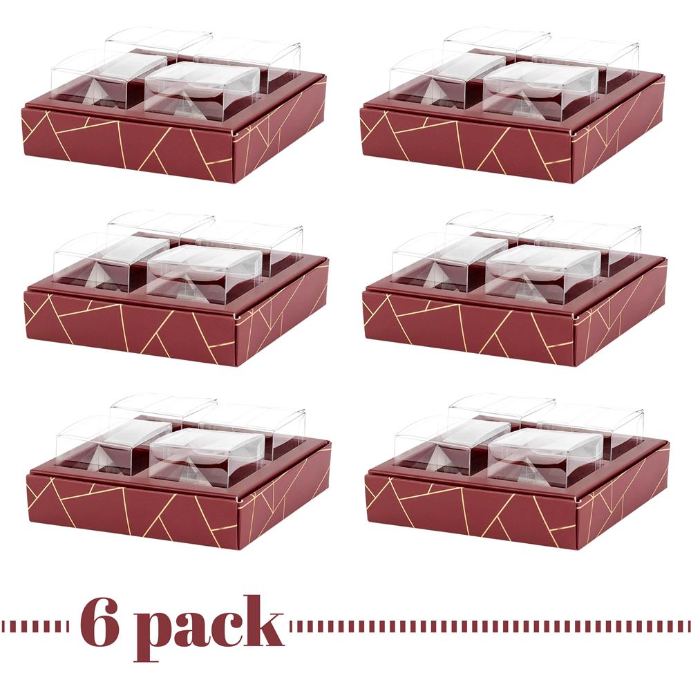 4 Square Shaped Clear Boxes With Square Tray Maroon 5.4" X 5.45" X 1.2"