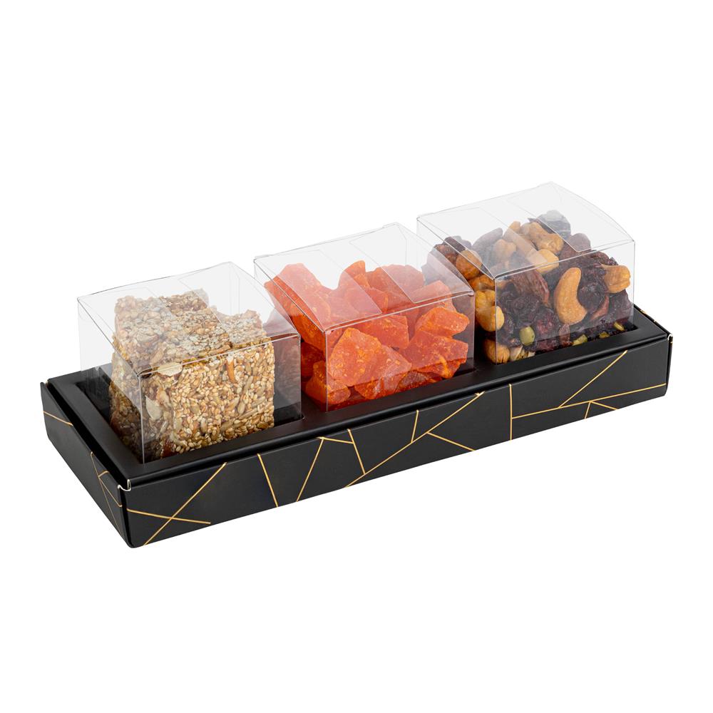 3 Square Shaped Clear Boxes With Rectangle Tray Black 11" X 3.9" X 1.3"