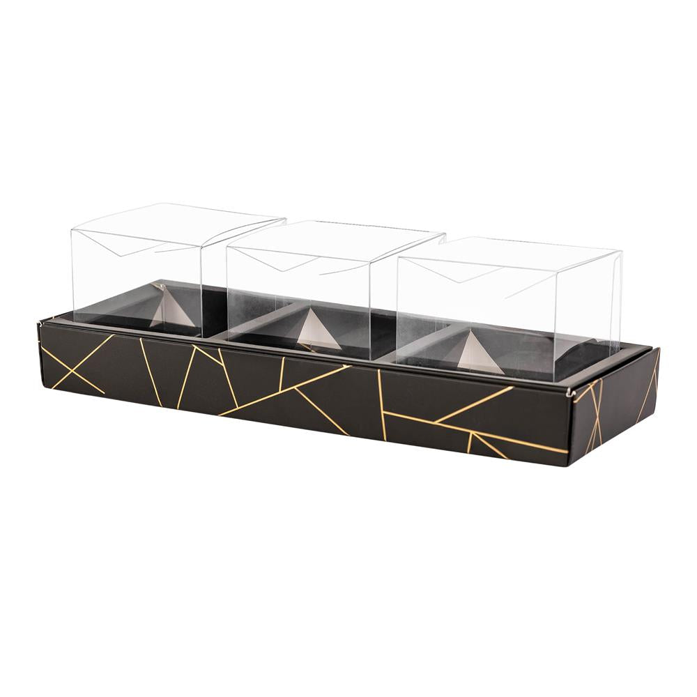 3 Square Shaped Clear Boxes With Rectangle Tray Black 11" X 3.9" X 1.3"