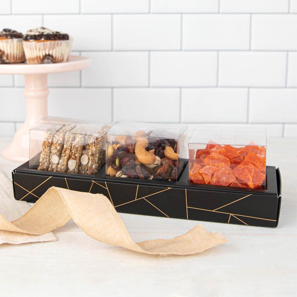 3 Square Shaped Clear Boxes With Rectangle Tray Black 11" X 3.9" X 1.3"