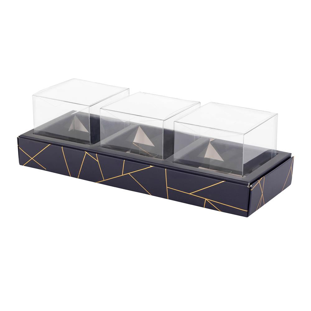 3 Square Shaped Clear Boxes With Rectangle Tray Blue 11" X 3.9" X 1.3"