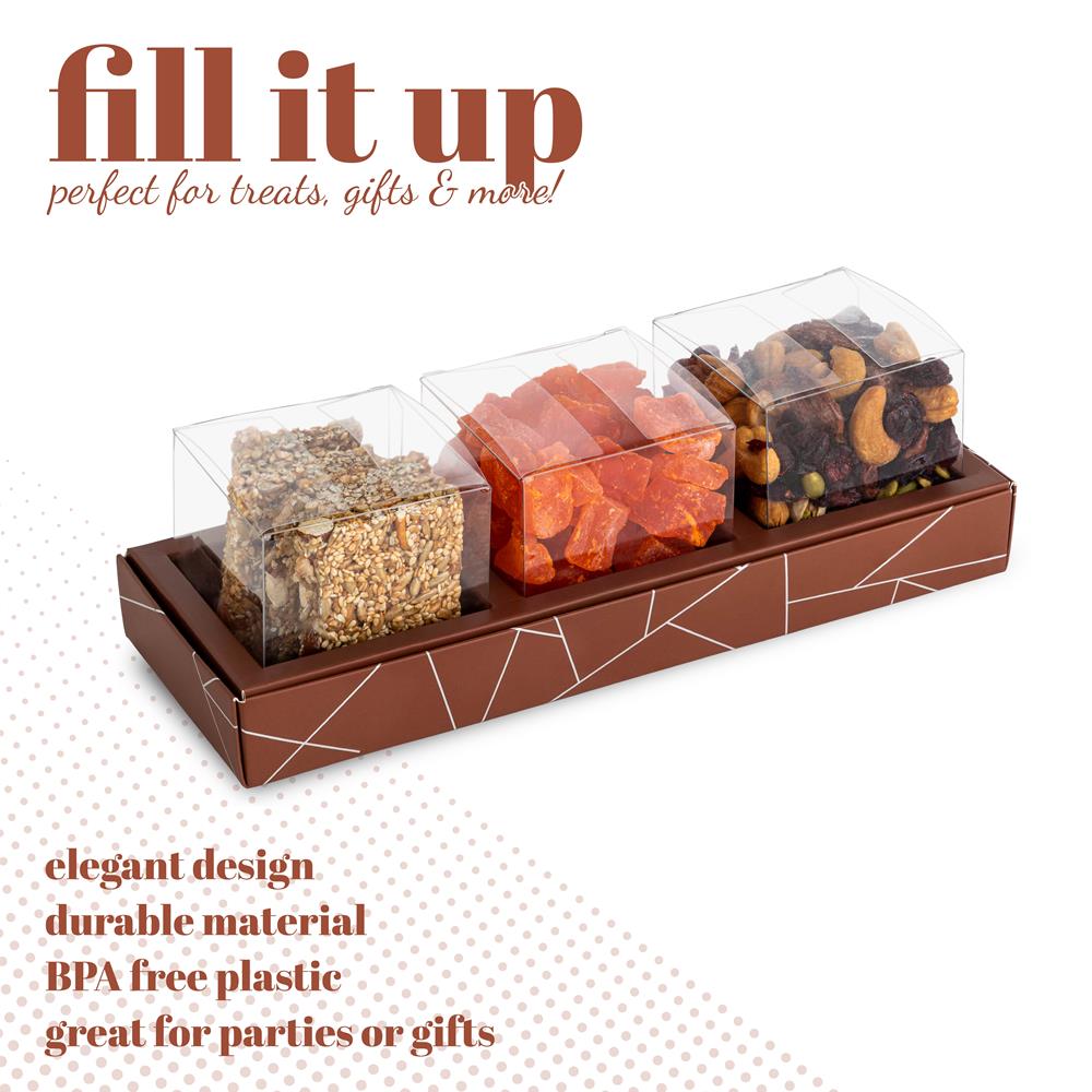 Square Shaped Clear Boxes With Rectangle Tray Brown 11" X 3.9" X 1.3"