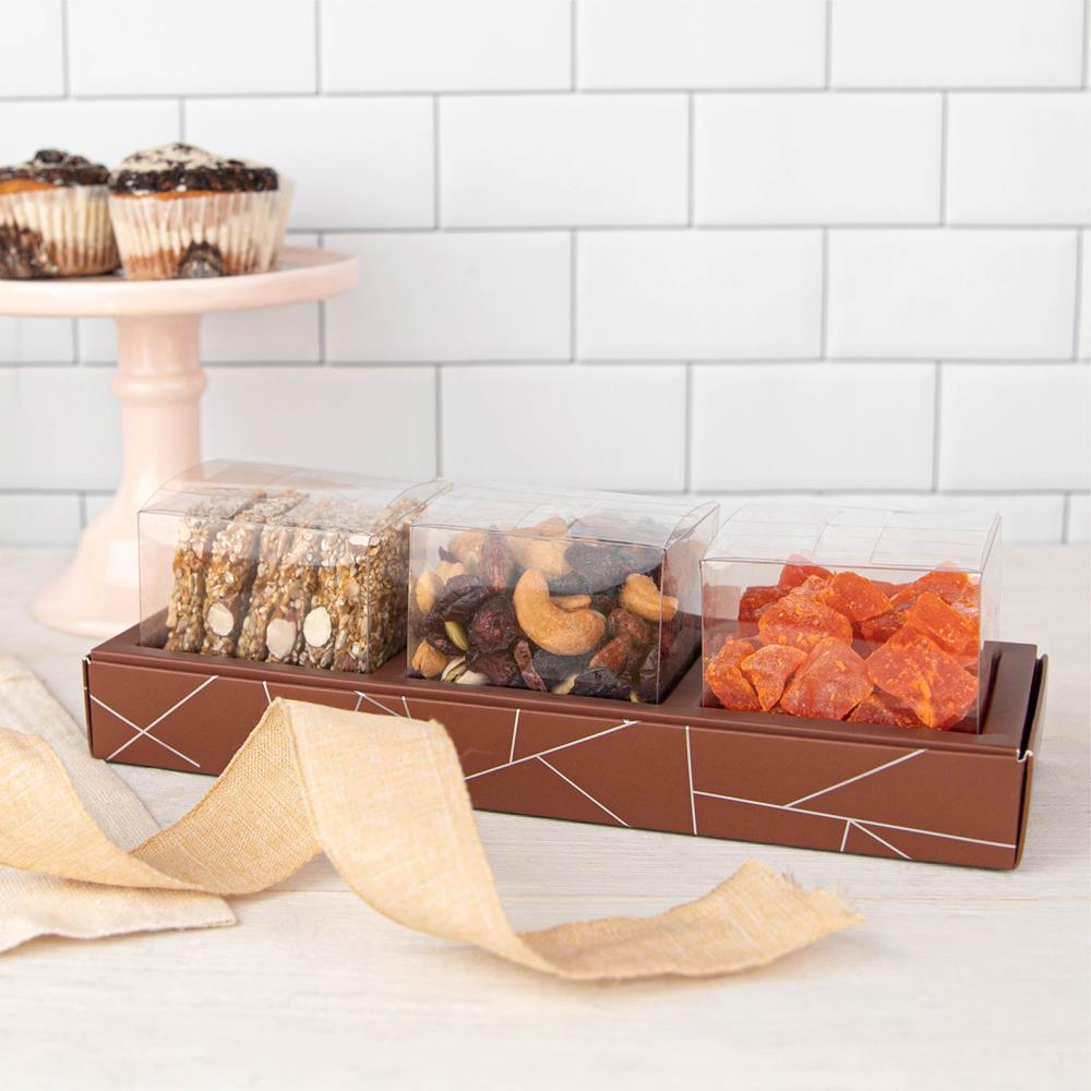 Square Shaped Clear Boxes With Rectangle Tray Brown 11" X 3.9" X 1.3"