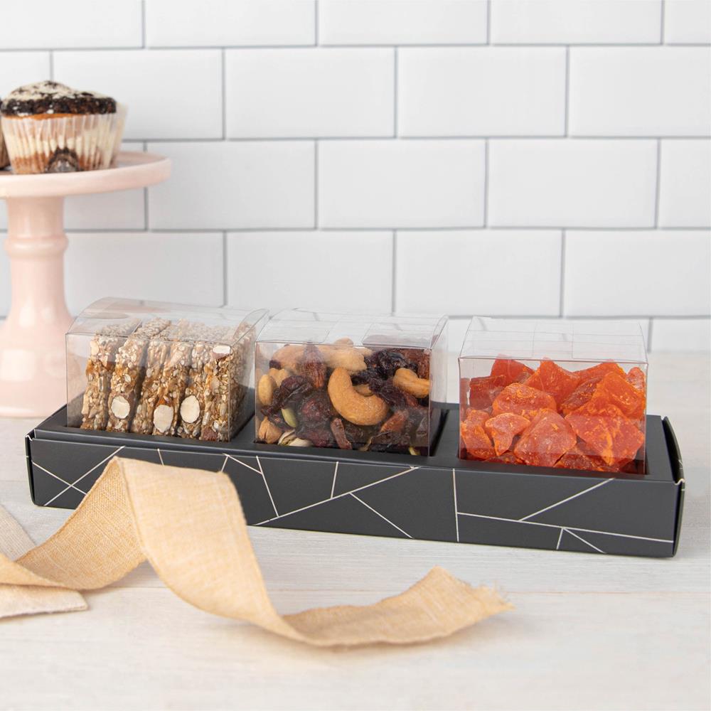 Square Shaped Clear Boxes With Rectangle Tray Gray 11" X 3.9" X 1.3"