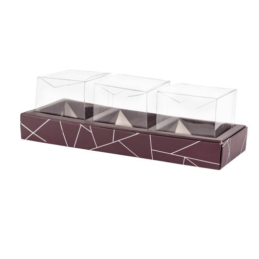 3 Square Shaped Clear Boxes With Rectangle Tray Purple 11" X 3.9" X 1.3"